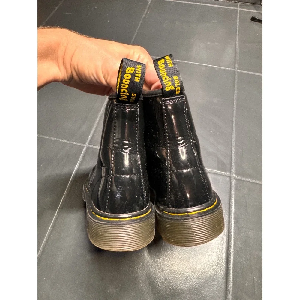 Dr‎ Martens 1460 J Kids Black Patent Leather Lace Up Side Zip Boots Size 1 US
